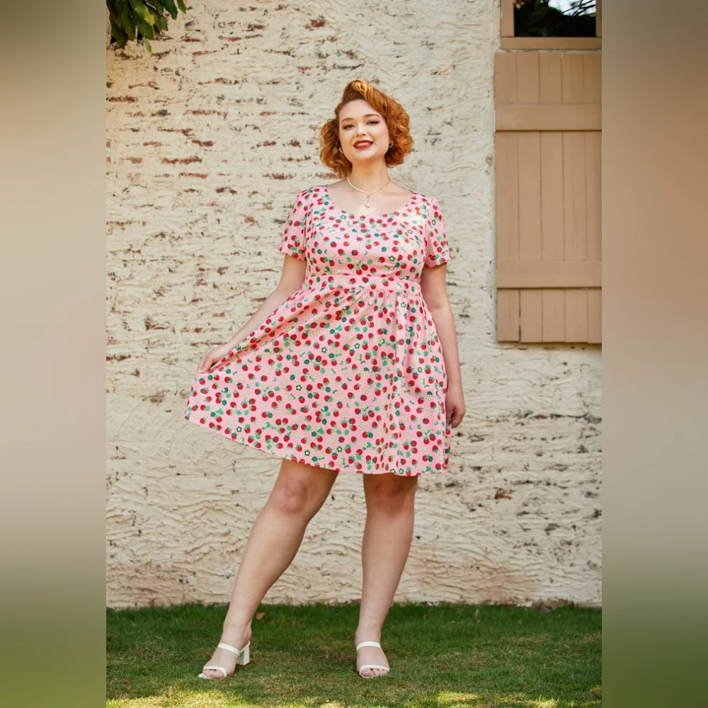 NWT ModCloth What's the Scoop A-Line Strawberry Print Dress with Pockets Size L - Picture 7 of 14